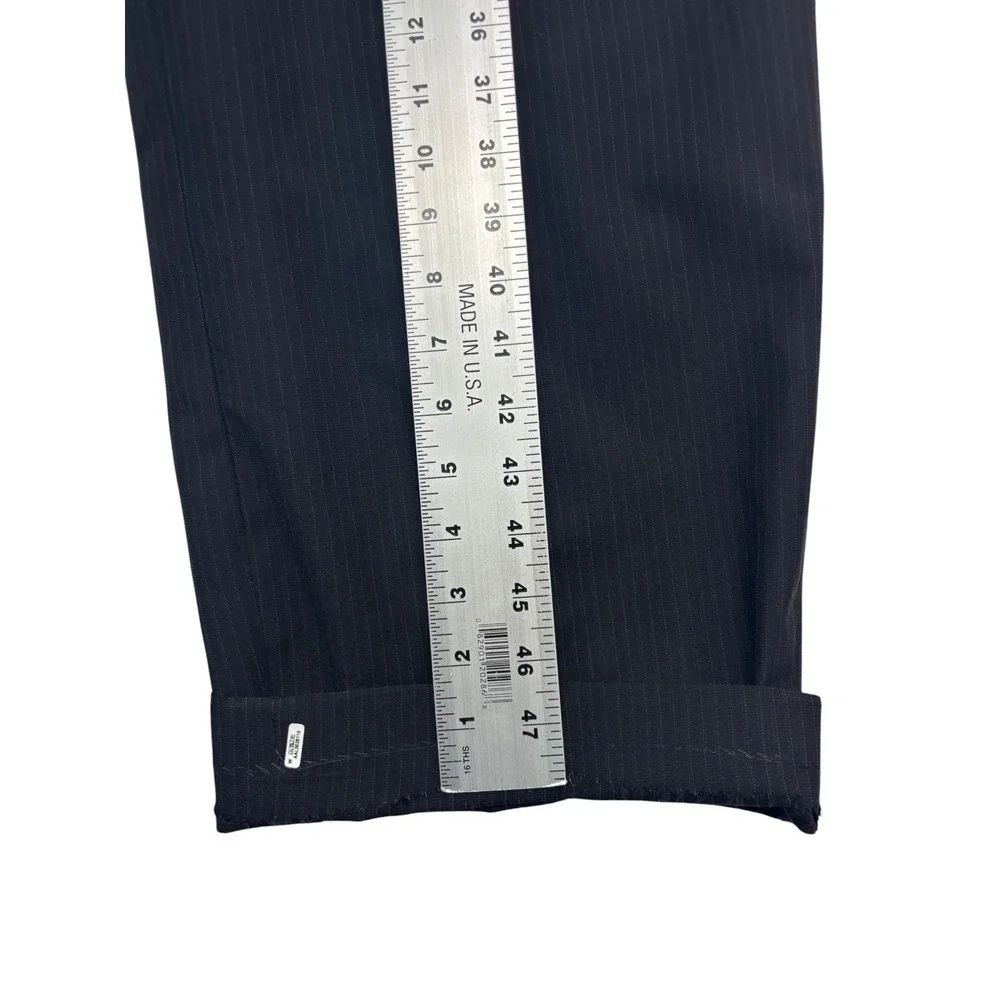 vtg 90s Hart Schaffner Marx 44L 38x30 Black Pinstripe 2pc Pant Suit Pleated USA